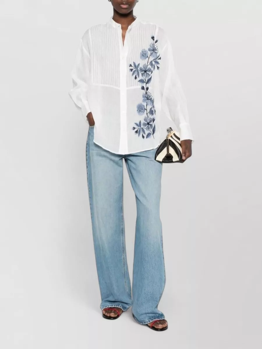Ermanno Firenze Embroidered Pintuck Long-Sleeve Shirt