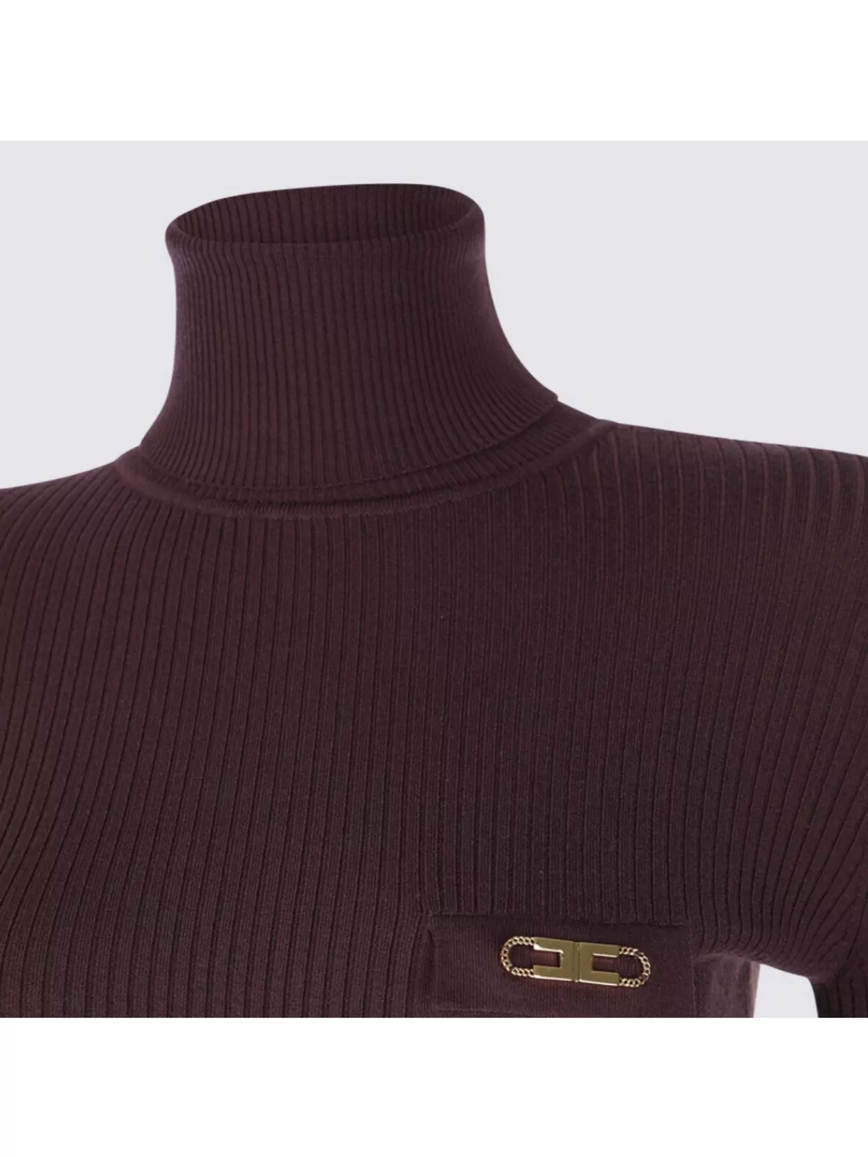 Elisabetta Franchi Ribbed Turtleneck Gold-Tone Hardware