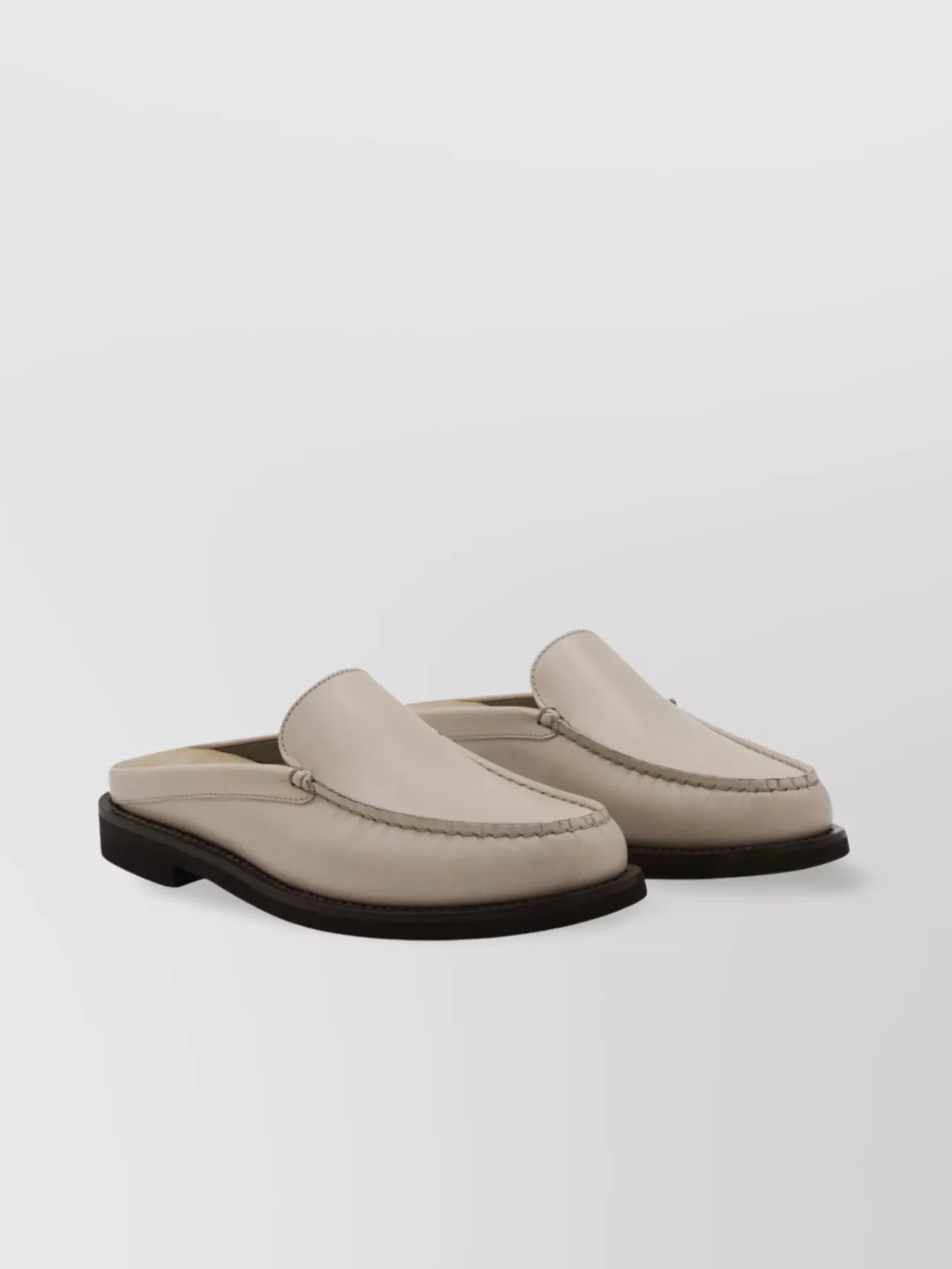 Brunello Cucinelli Stitched Leather Sole Loafers Round Toe