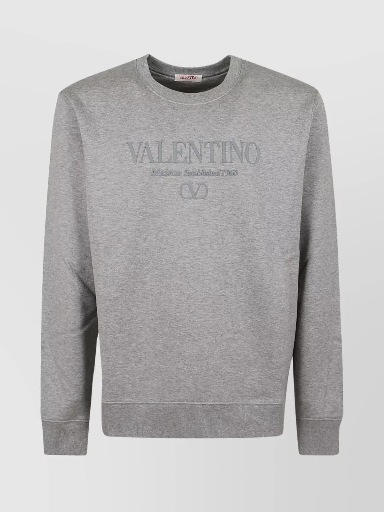 Valentino Cotton Crew Neck Sweater In Gray