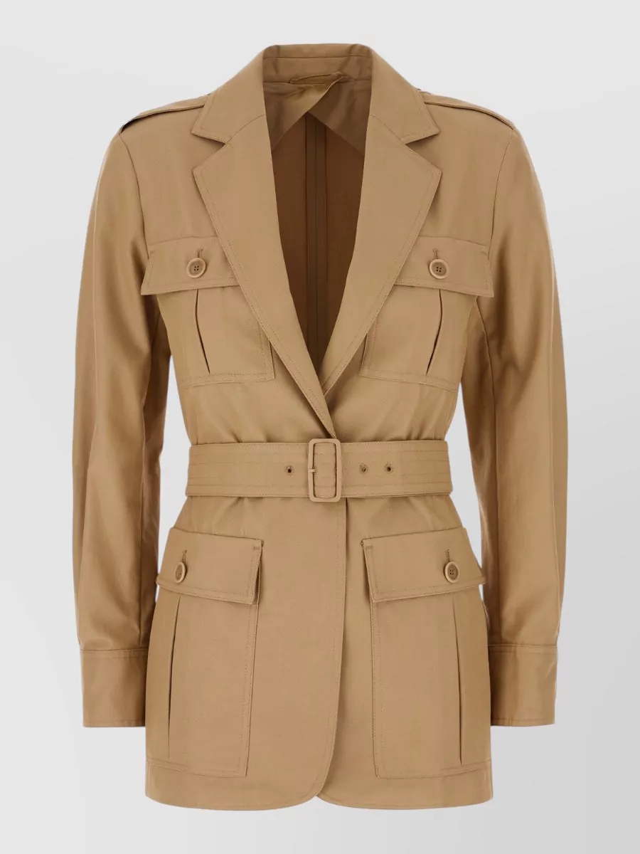 Max Mara Cotton Jacket With Belted Waist And Pockets In Neutral