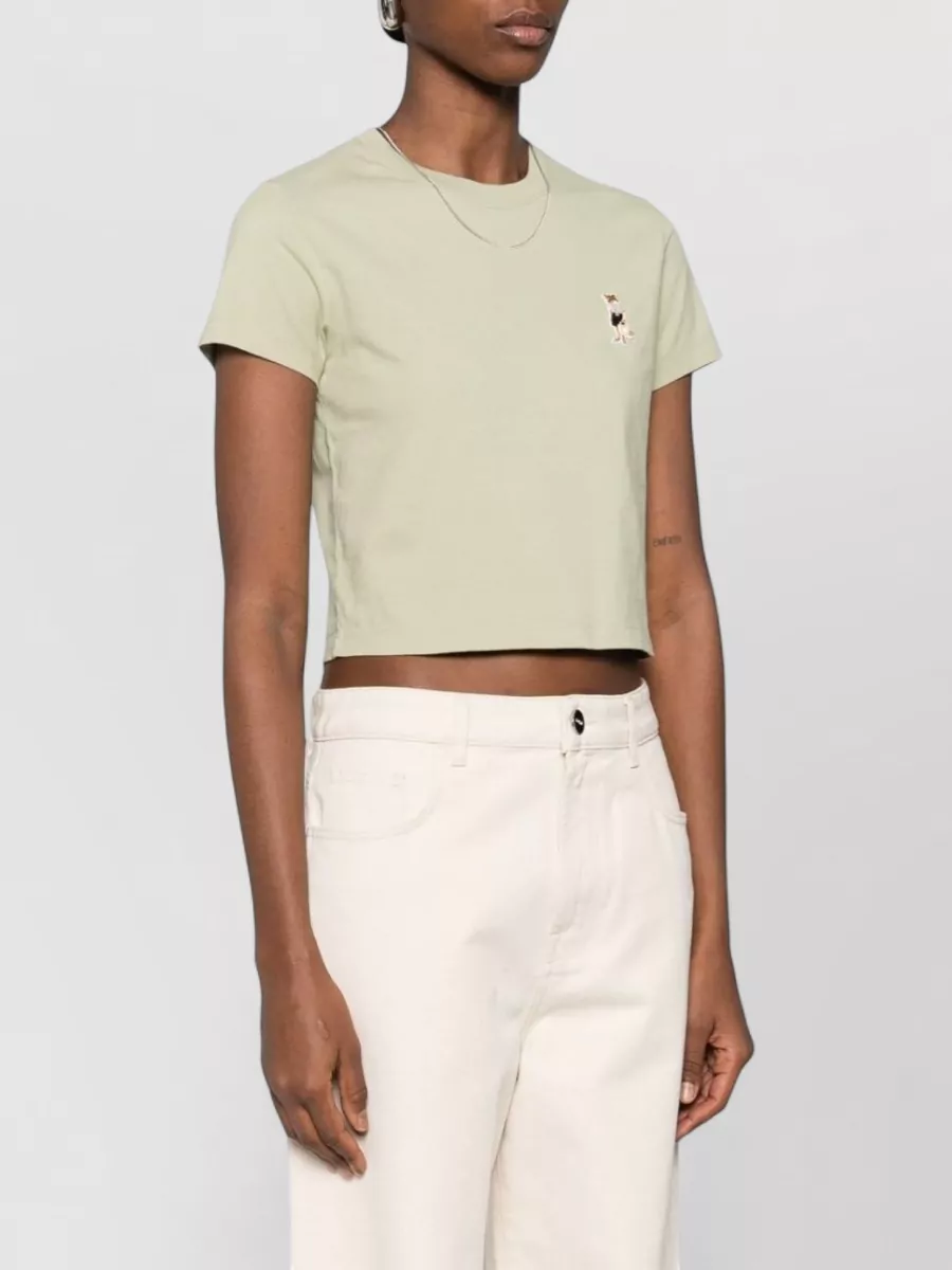 Maison Kitsuné Fox Embroidery Cotton Cropped Crew Neck T-Shirt