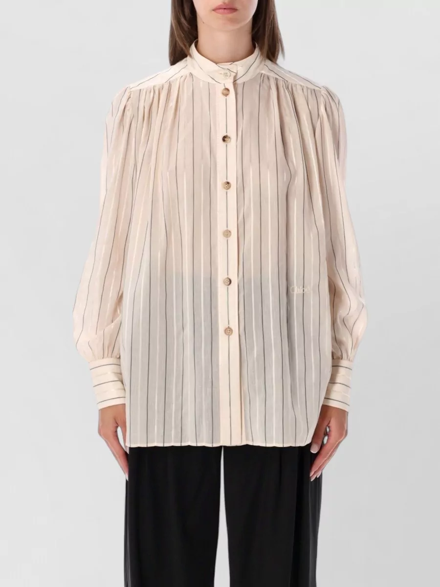 Chloé striped gathered high-neck shirt