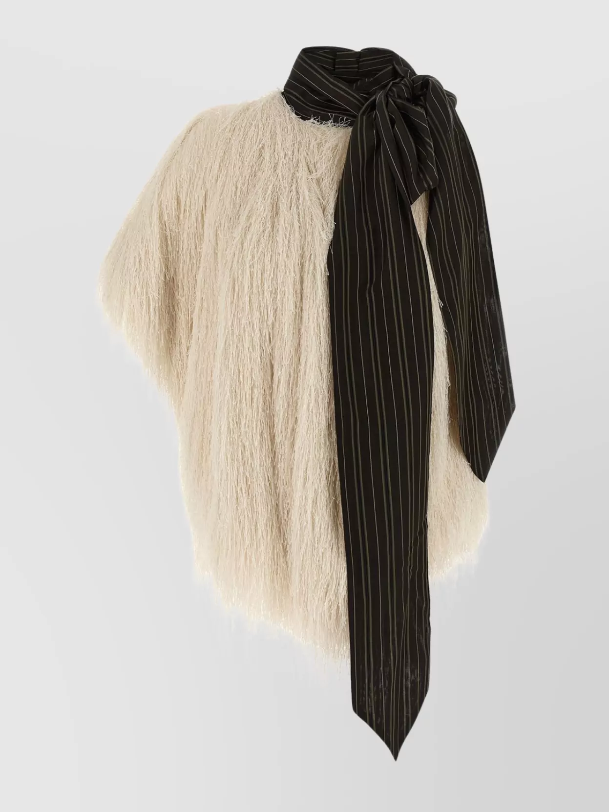 Dries Van Noten Asymmetric Striped Scarf Top Fringe Detailing In Neutral