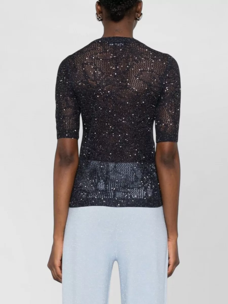 Fabiana Filippi Embellished Open-Knit Short-Sleeve T-Shirt