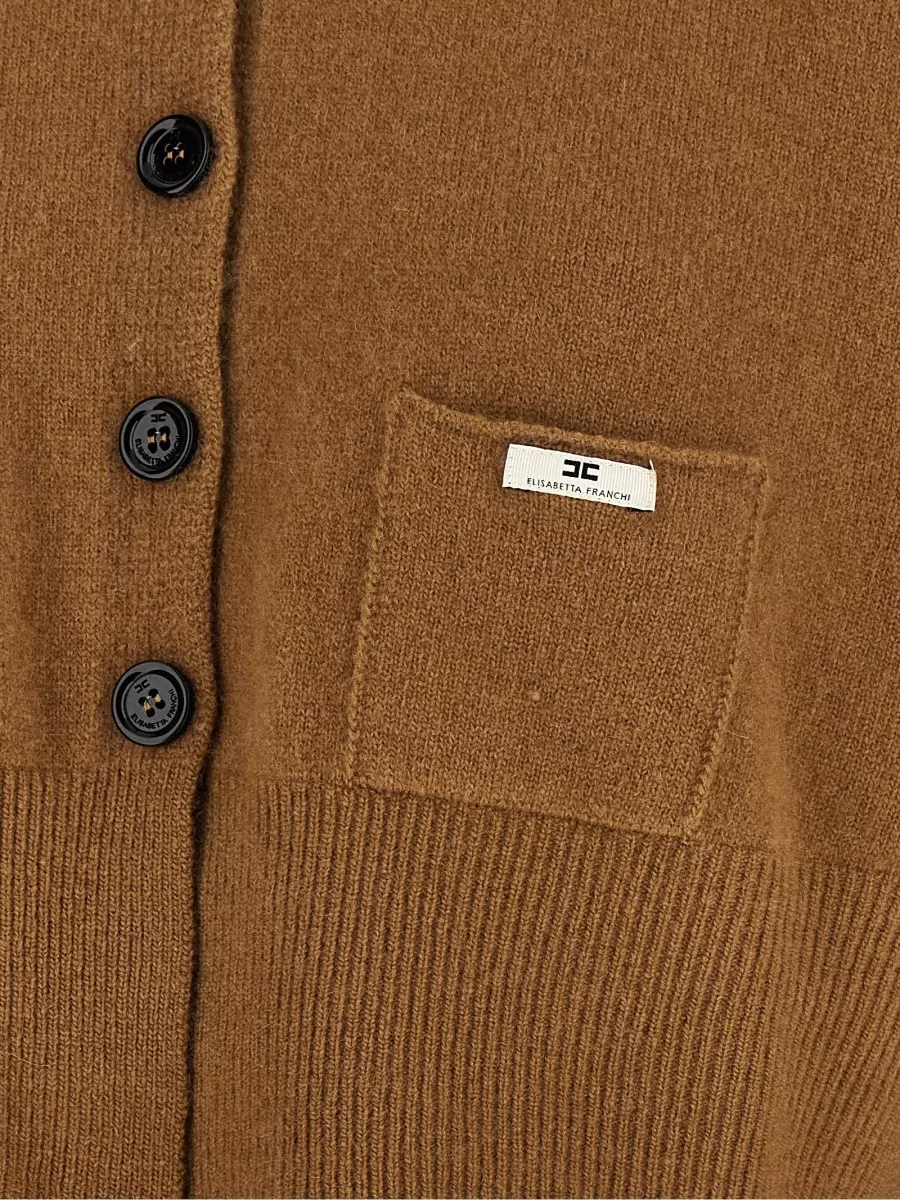 Elisabetta Franchi Wool Cashmere Ribbed Cropped Cardigan