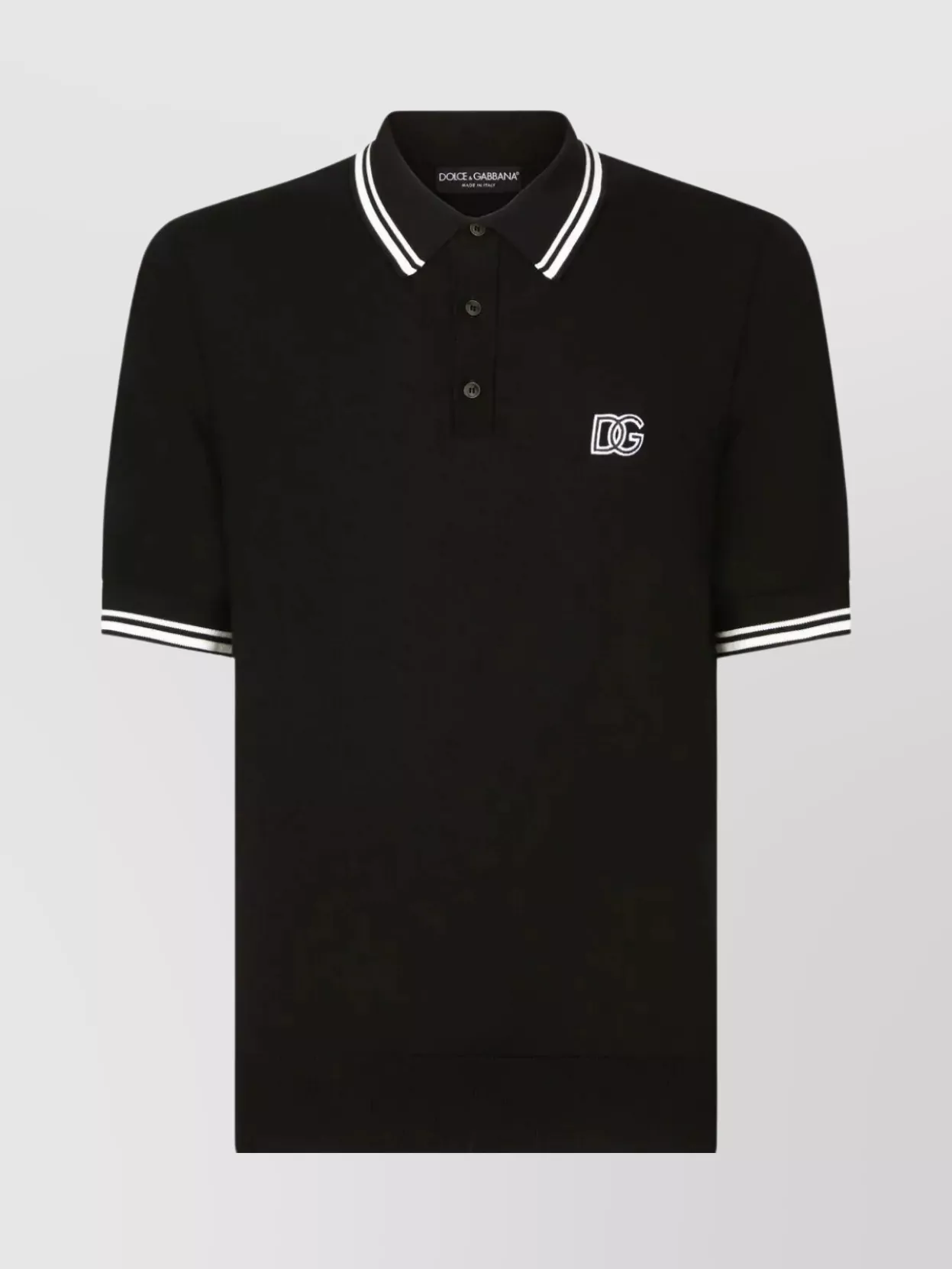 Shop Dolce & Gabbana Logo Polo With Striped Collar And Sleeve Trim