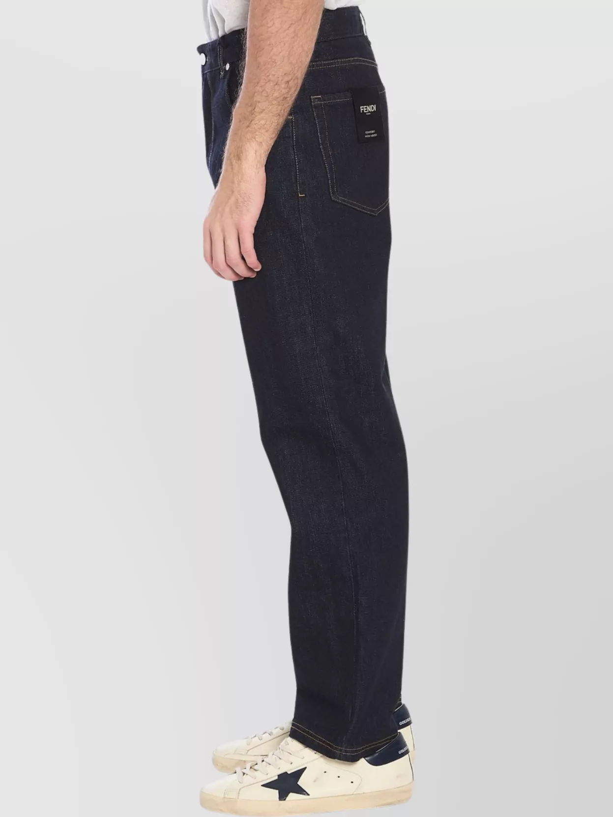 Fendi Crest Straight Leg Denim Trousers With Contrast Stitching
