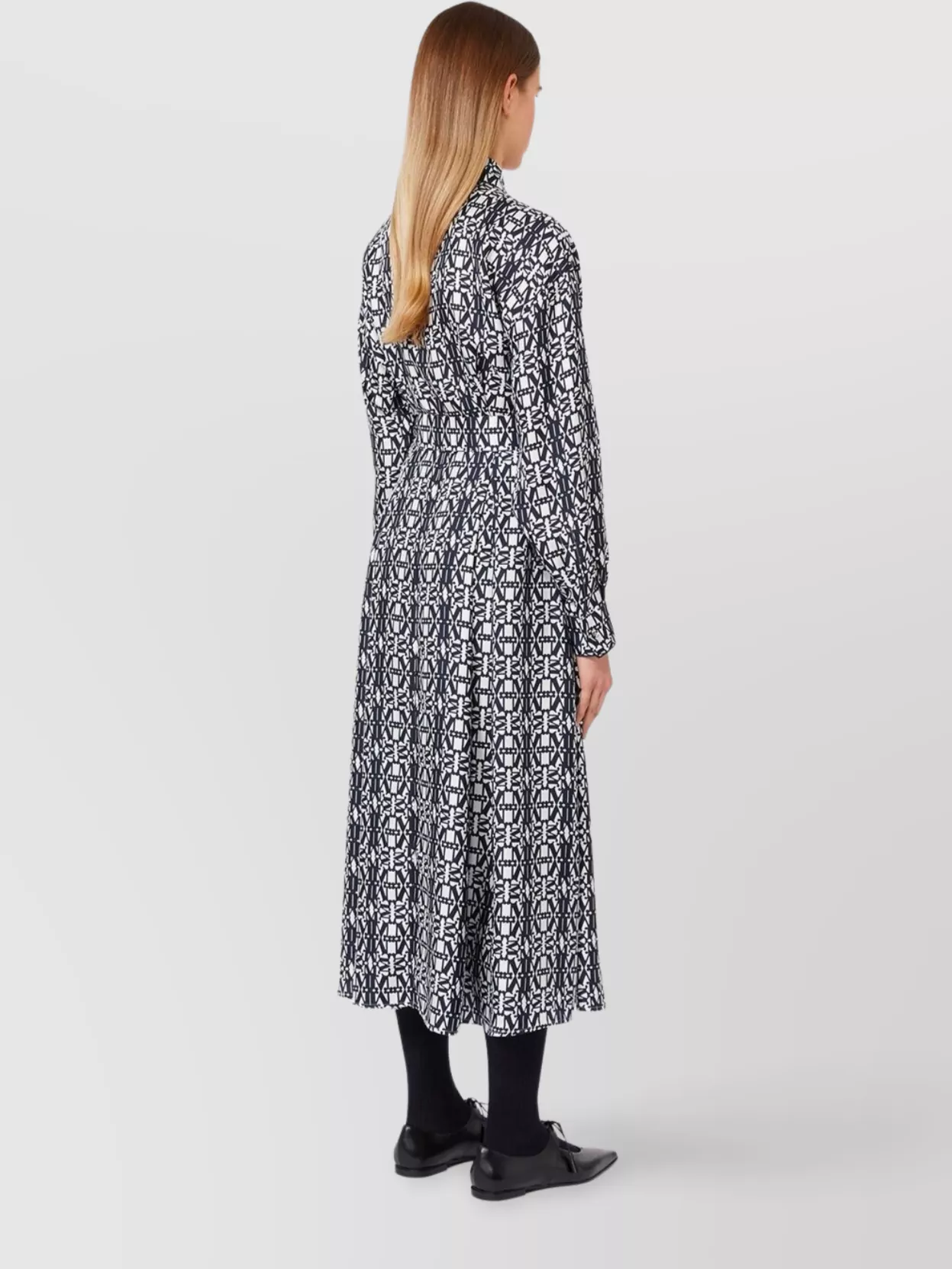 Max Mara Midi Dress With Long Sleeves And Belt In Multi
