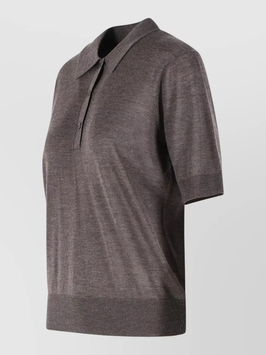 Loulou Studio Cashmere Ribbed Short-Sleeve Polo Top