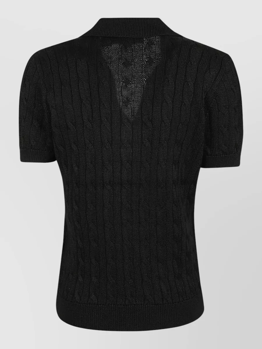 Lauren Ralph Lauren Cable-Knit Short-Sleeve V-Neck Polo Sweater