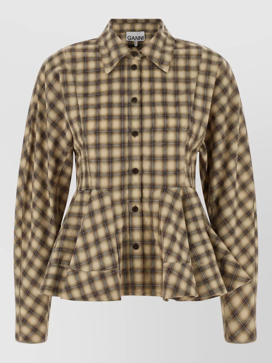 Ganni checked flannel peplum shirt