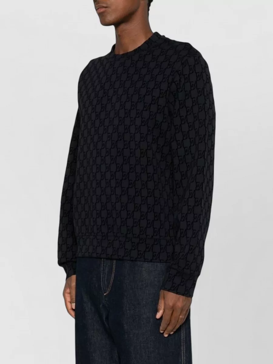 Emporio Armani Ribbed Monogram Crew-Neck Sweatshirt