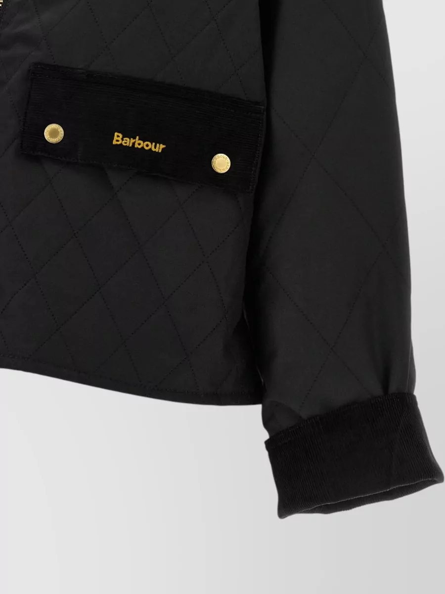Barbour Waxed Cotton Cropped Quilted Single Breasted Jacket
