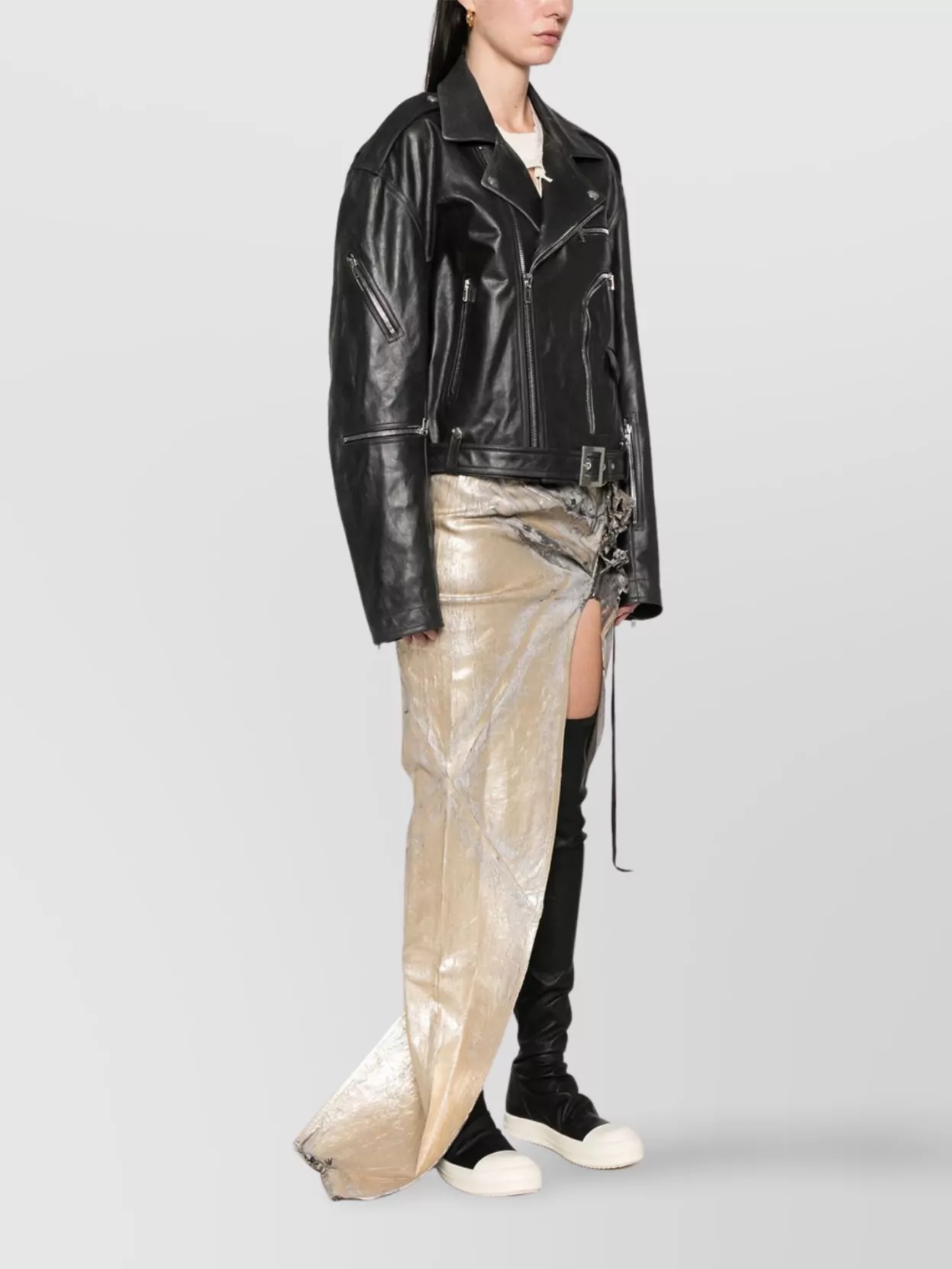 Rick Owens Oversized Fit Cropped Leather Jacket