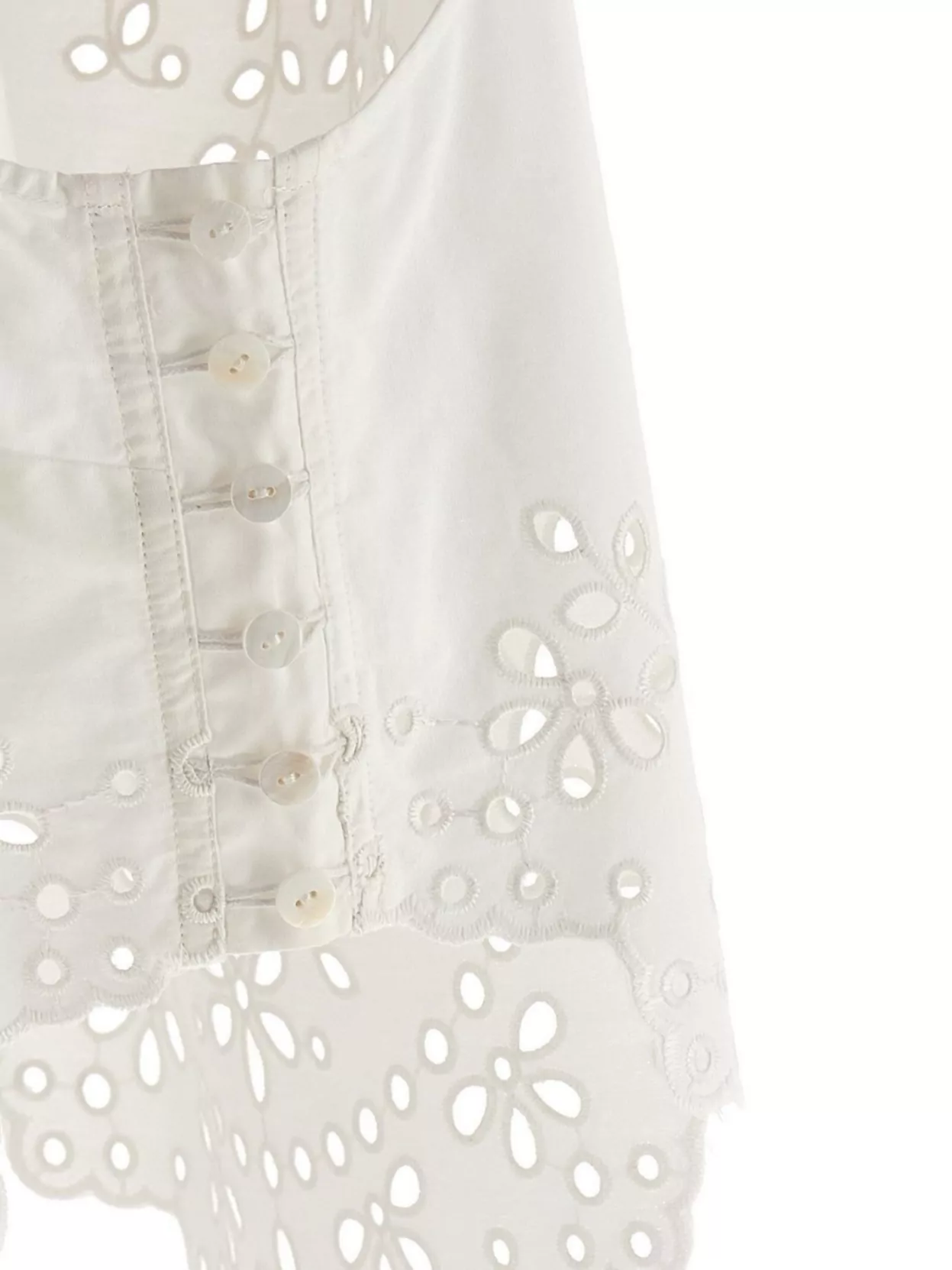 Self-portrait White Top With Asymmetric Hem And All-over Embroidery In Cotton Woman