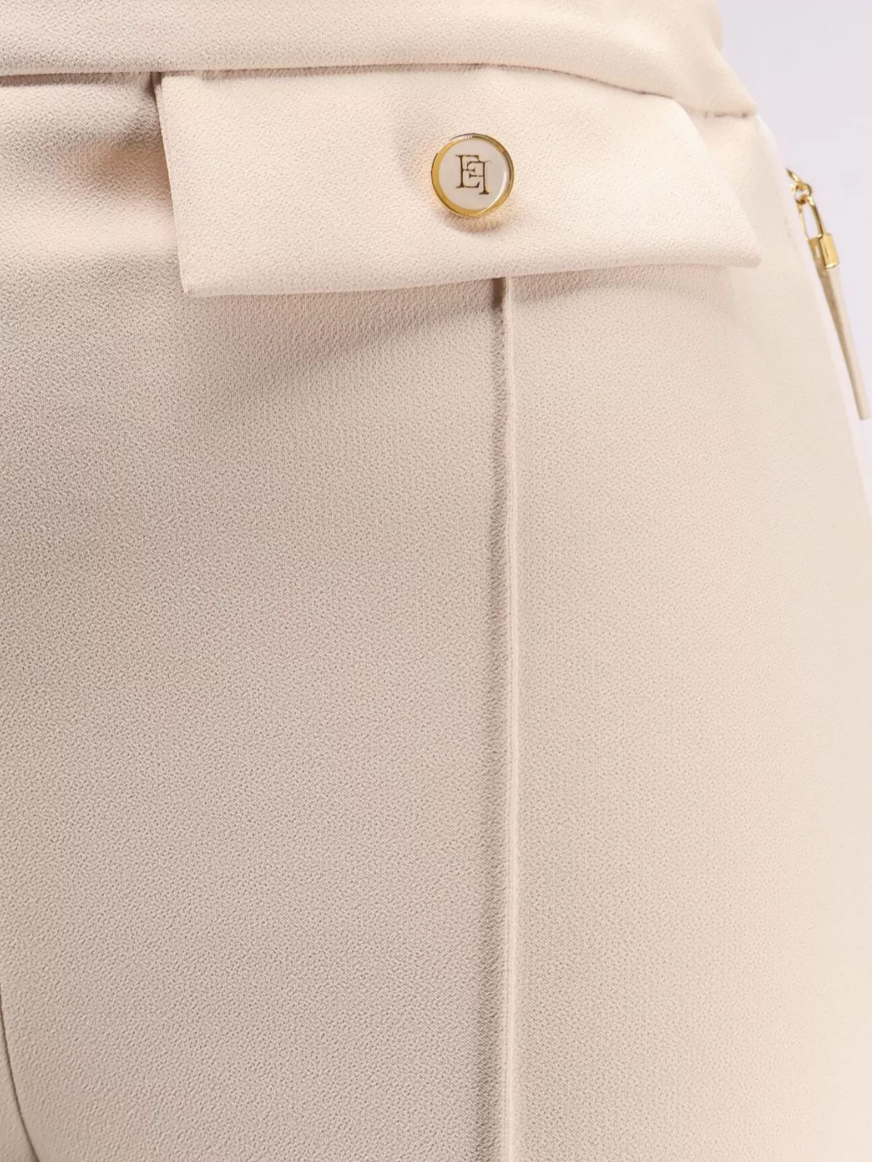 Elisabetta Franchi Wide Leg High Waist Trousers With Buttoned Flaps In Neutral