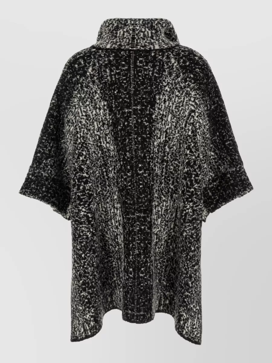 Nude bouclé oversized funnel-neck cape coat