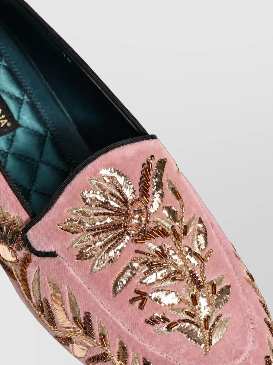 Dolce&Gabbana Velvet Floral-Embroidered Slippers