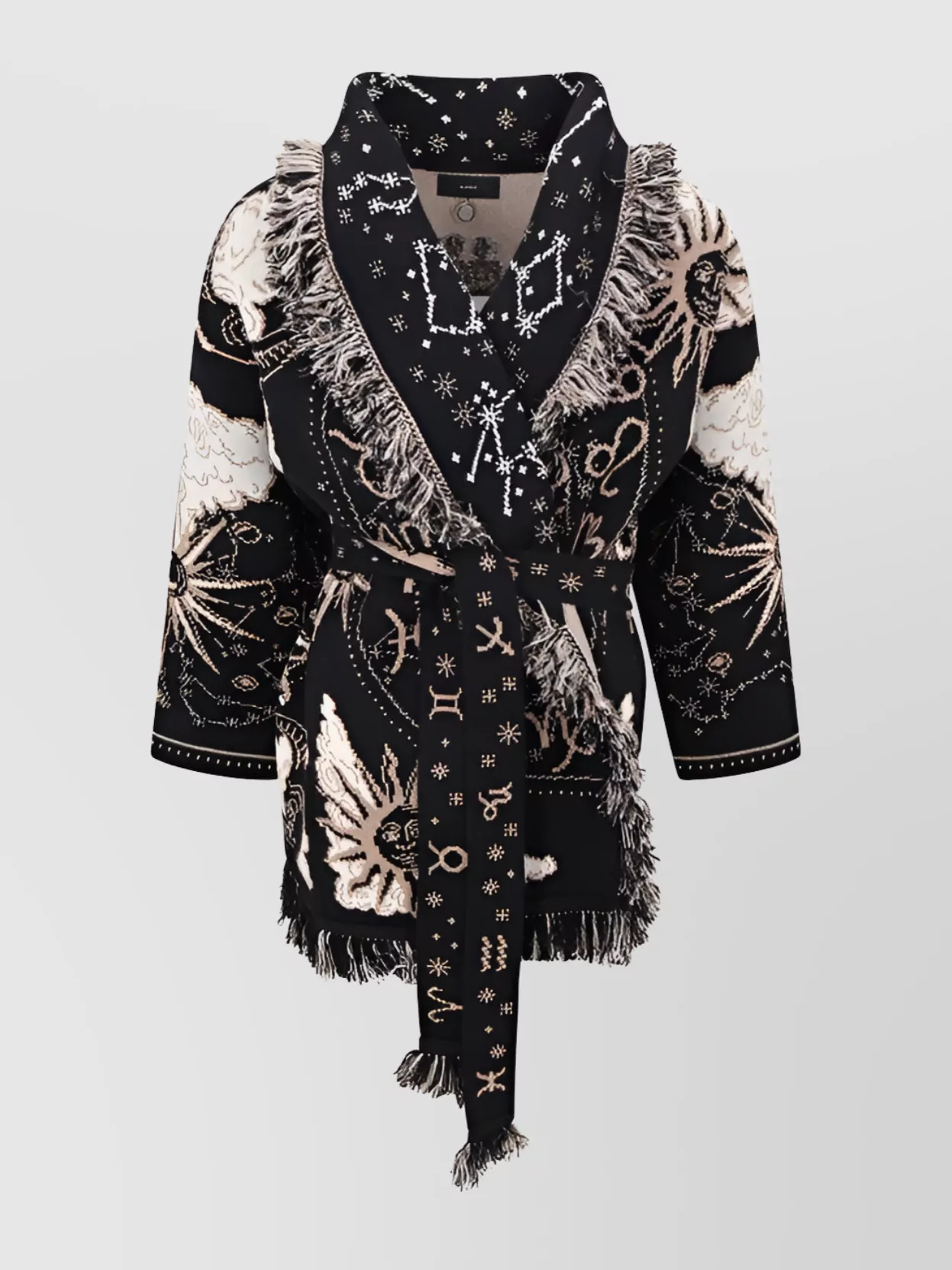 Alanui Graphic Embroidered Belted Fringe Cardigan