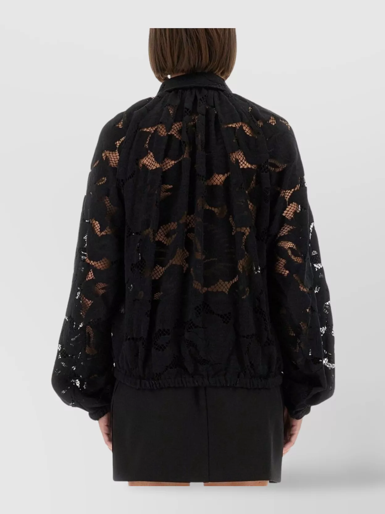 Patou Sheer Lace Long Sleeve Collared Top