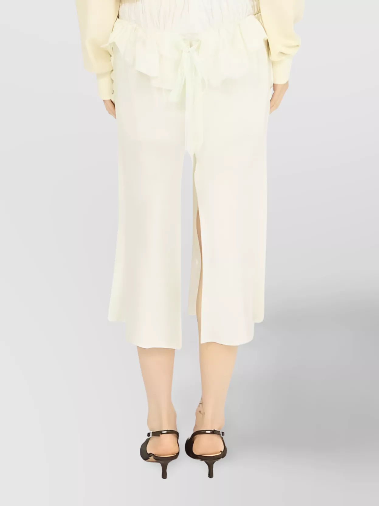 Maison Margiela White Midi Dress With Polo Collar And Gathered Waist