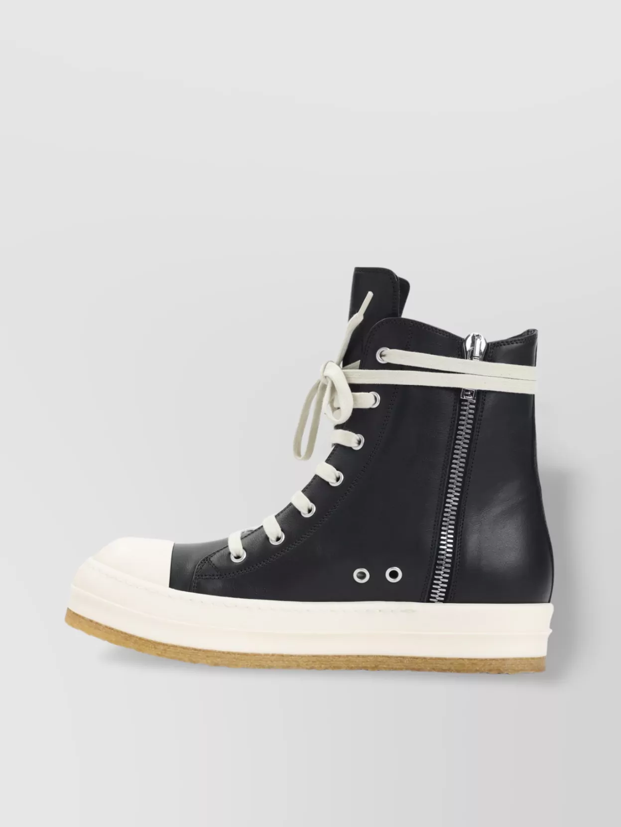 Rick Owens High-Top Leather Sneakers With White Toe Cap