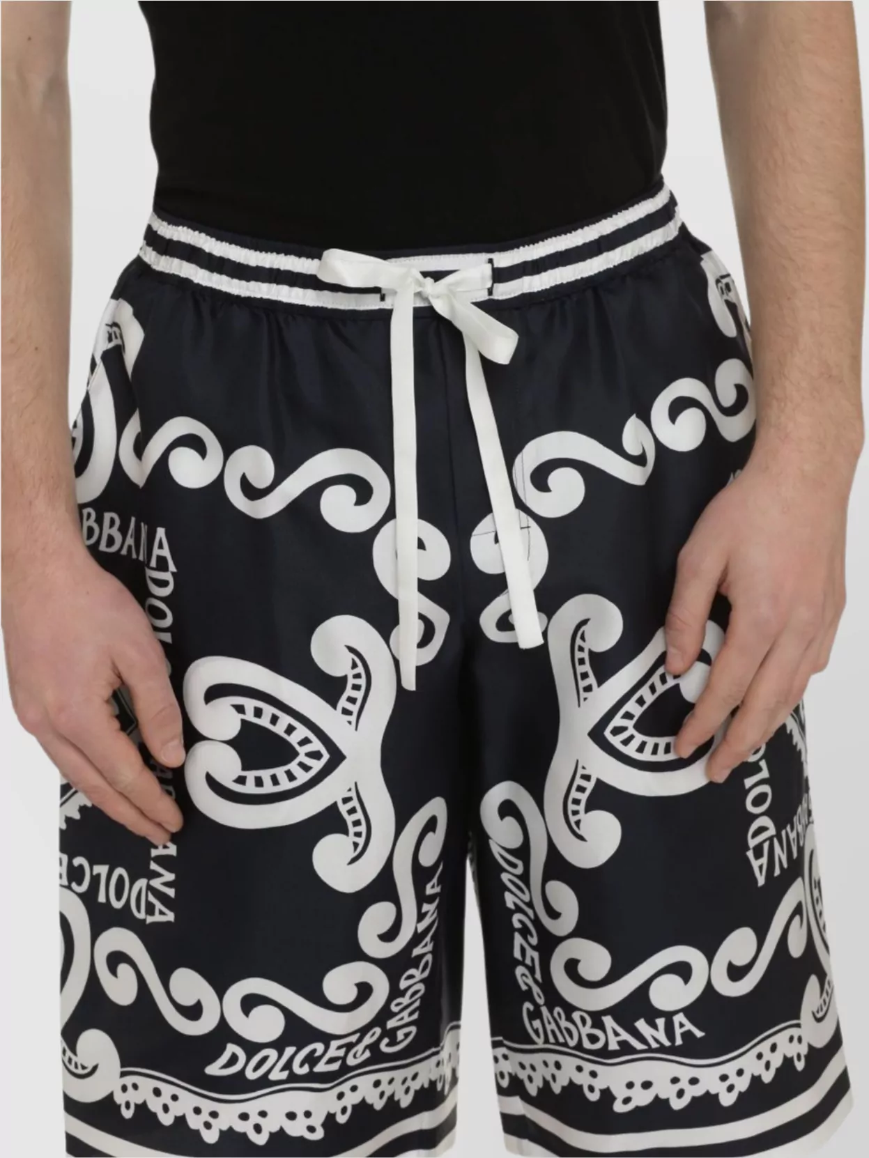 Dolce&Gabbana Graphic Silk Bermuda Shorts With Elastic Waistband