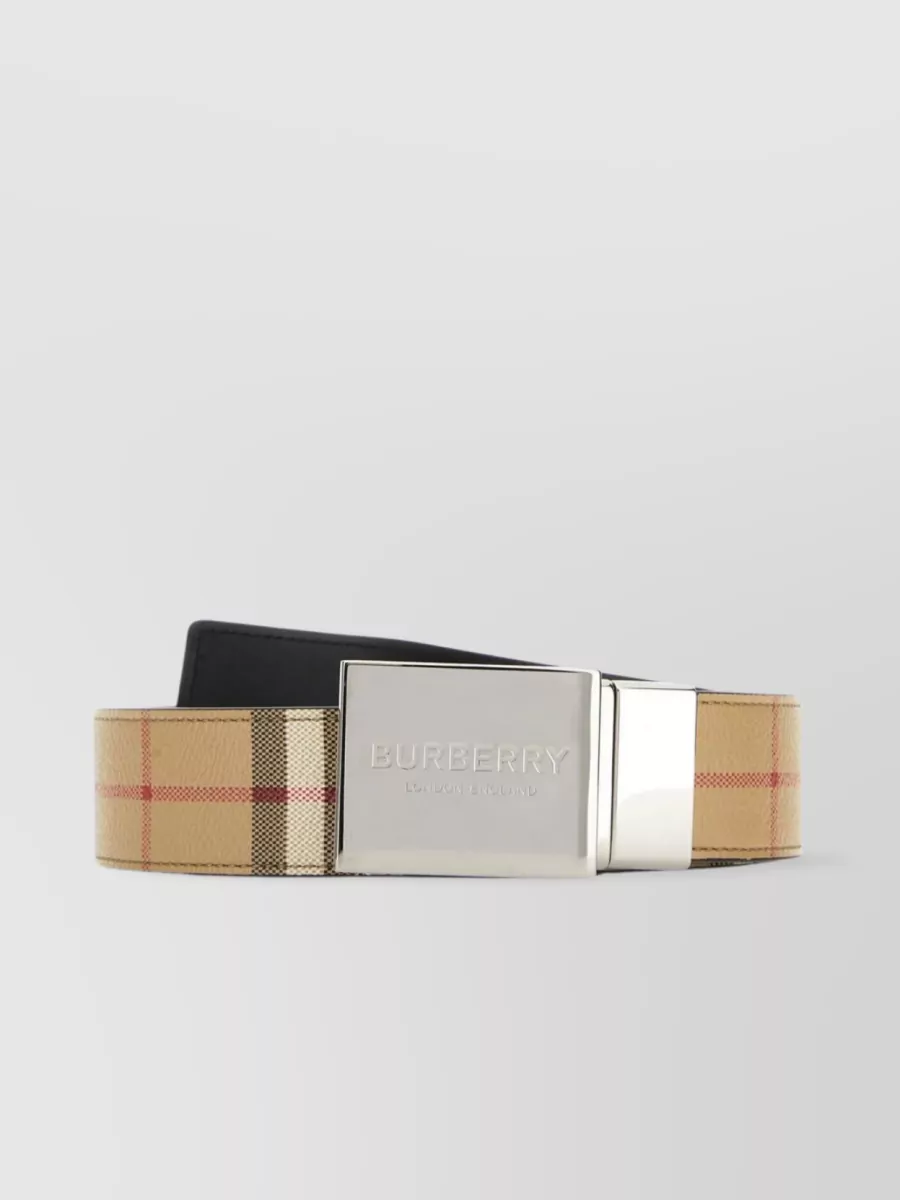 Shop Burberry Vintage Adjustable E-canvas Belt With Check Motif In Cream