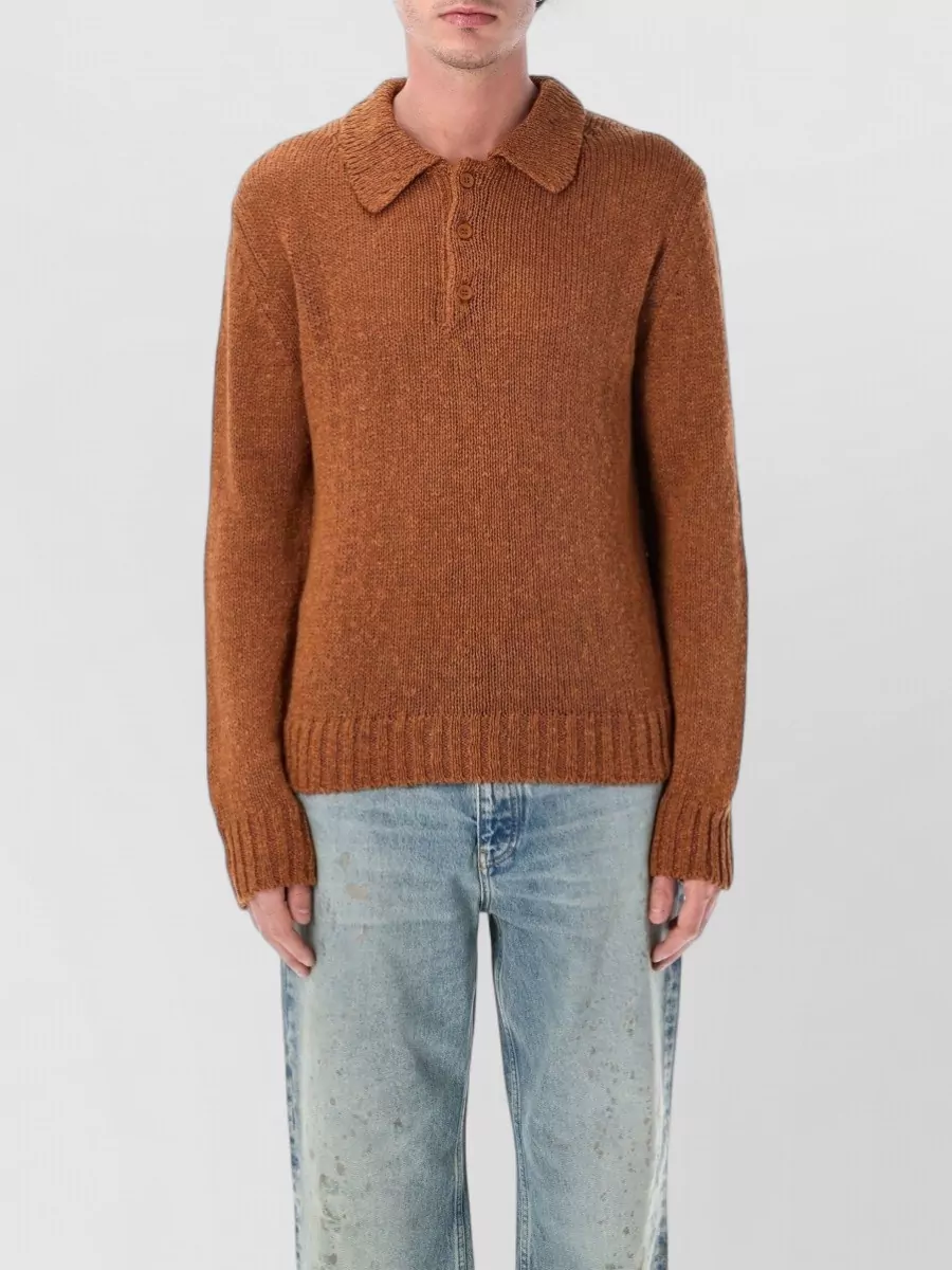 Sunflower textured knit long-sleeve polo sweater
