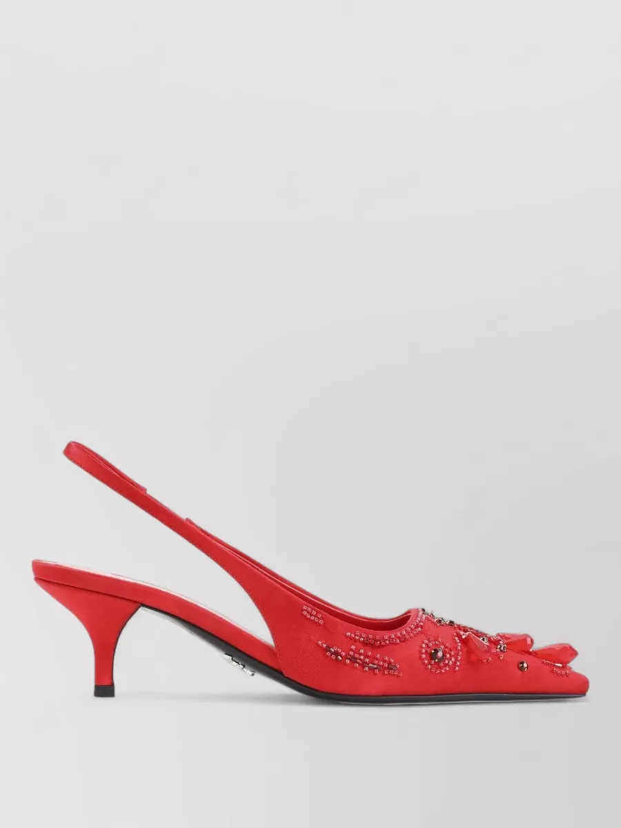 Prada embellished satin slingback mules