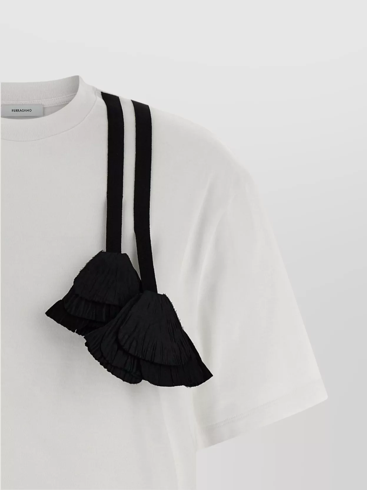 Ferragamo T-shirt With Floral Detail And Tassels In Black