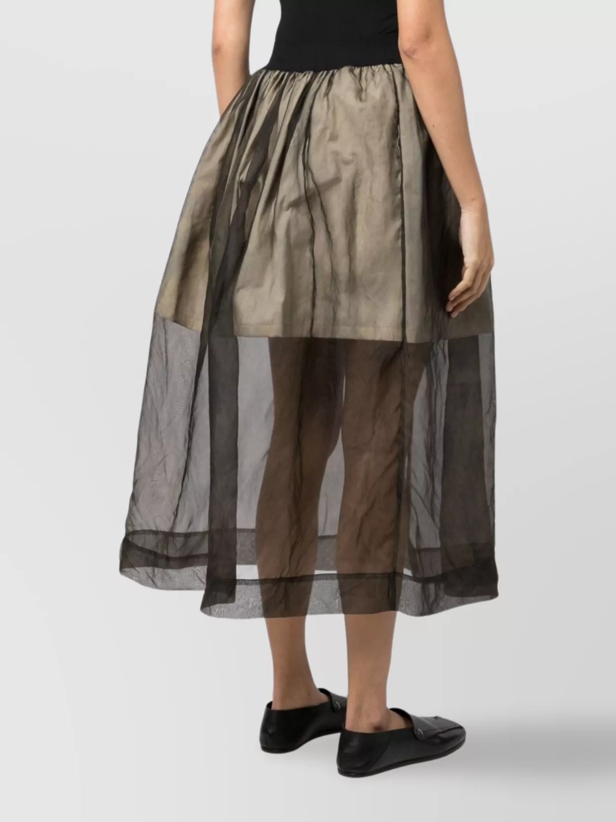 Uma Wang Layered Midi Skirt Elastic Waistband