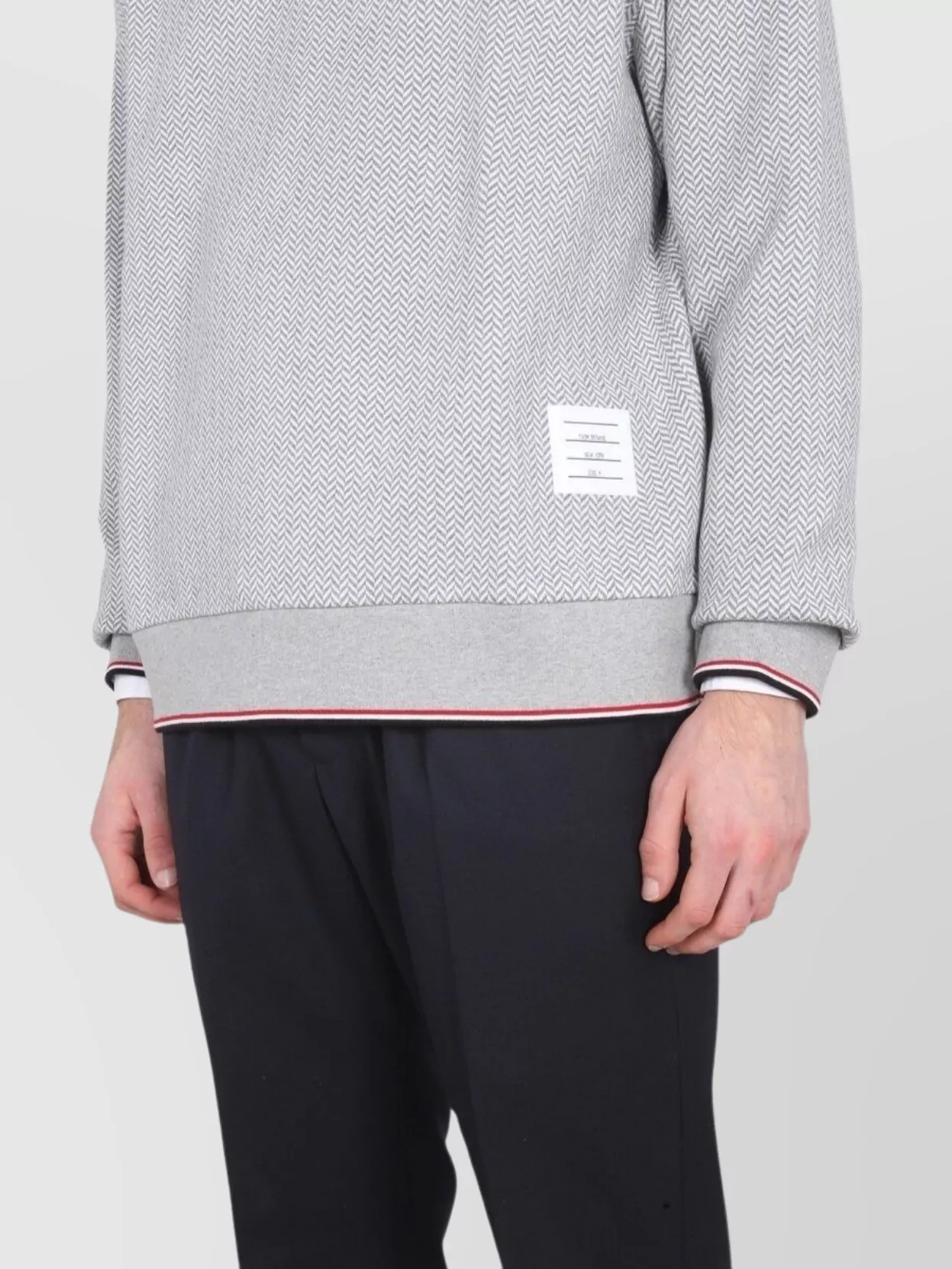 Thom Browne Herringbone Ribbed Crew Neck Sweater In Gray