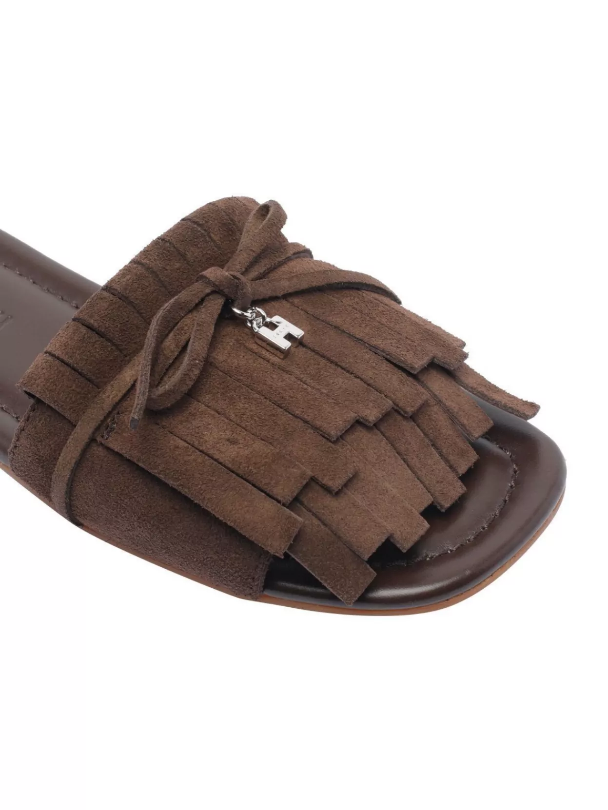 Hogan Fringe Detail Suede Sandals With Square Toe