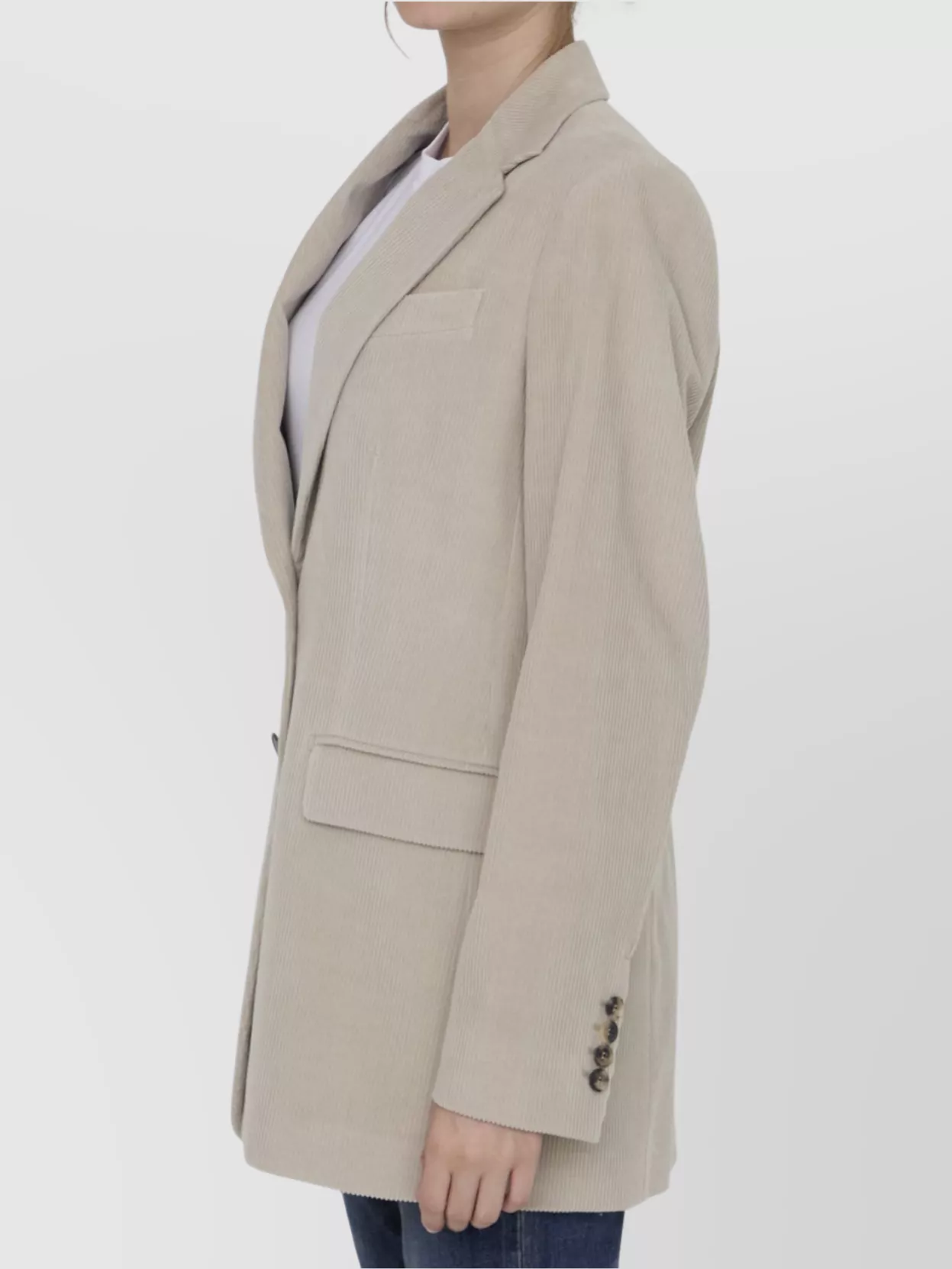 Max Mara Corduroy Lapel Jacket Featuring Back Vent In Neutral