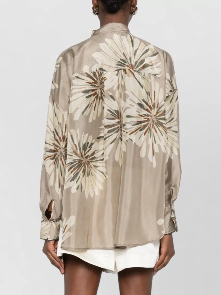 Brunello Cucinelli Silk Floral Print Long Sleeve Shirt