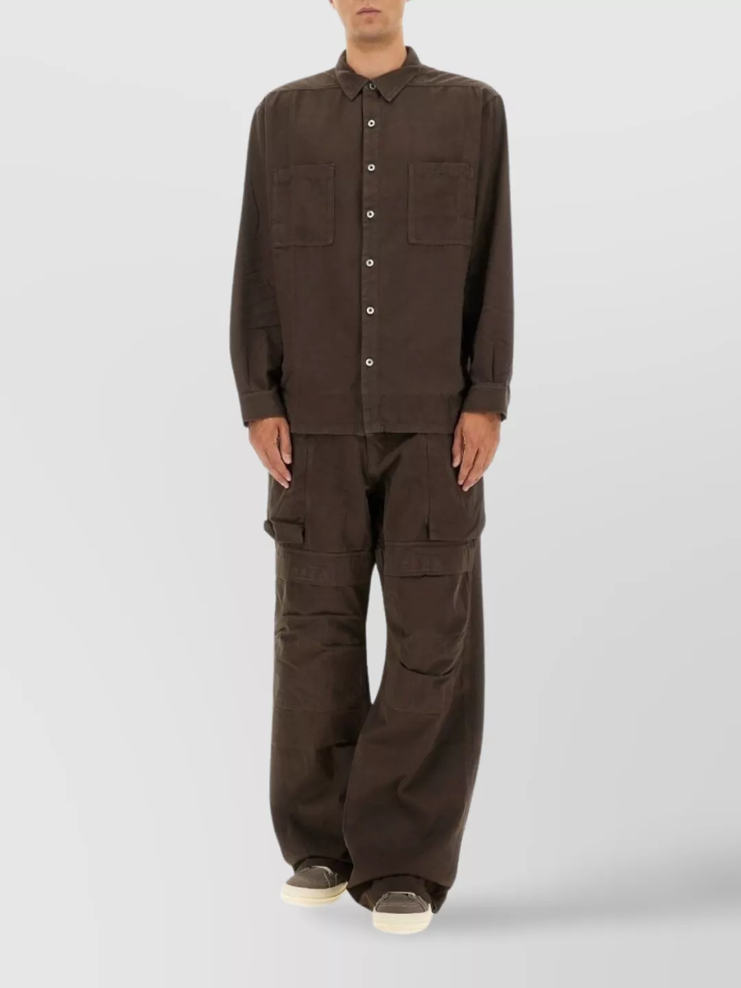 Rick Owens Drkshdw Wide Leg Cargo Trousers And Pockets In Brown