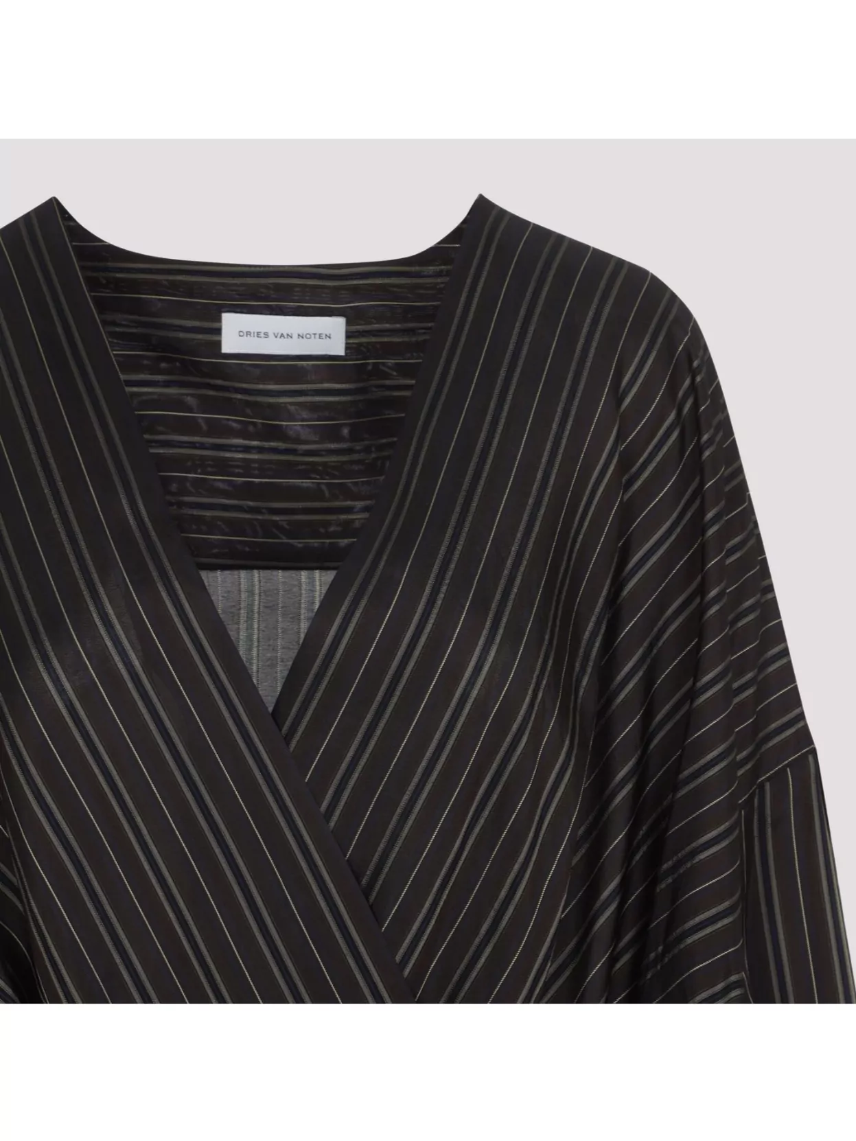 Dries Van Noten V-neck Striped Draped Long Sleeves Blouse In Black