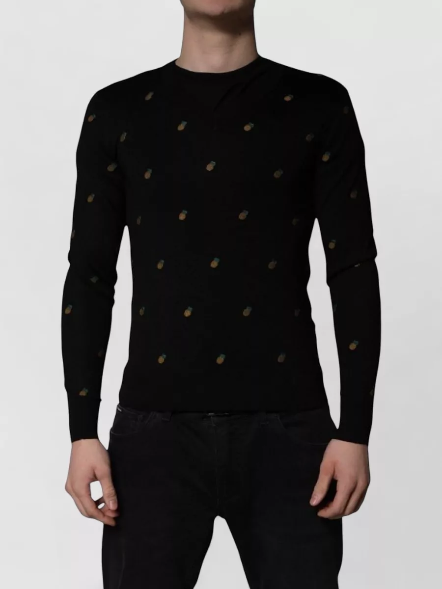 Dolce&Gabbana Silk pineapple-embroidered crew-neck sweater