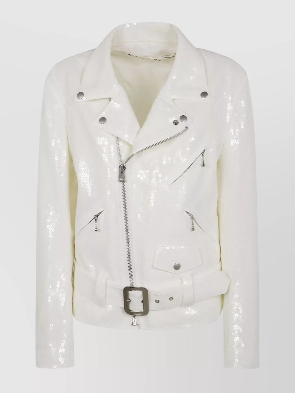 Junya Watanabe Waist Belted Sequin Embellished Lapel Jacket In White