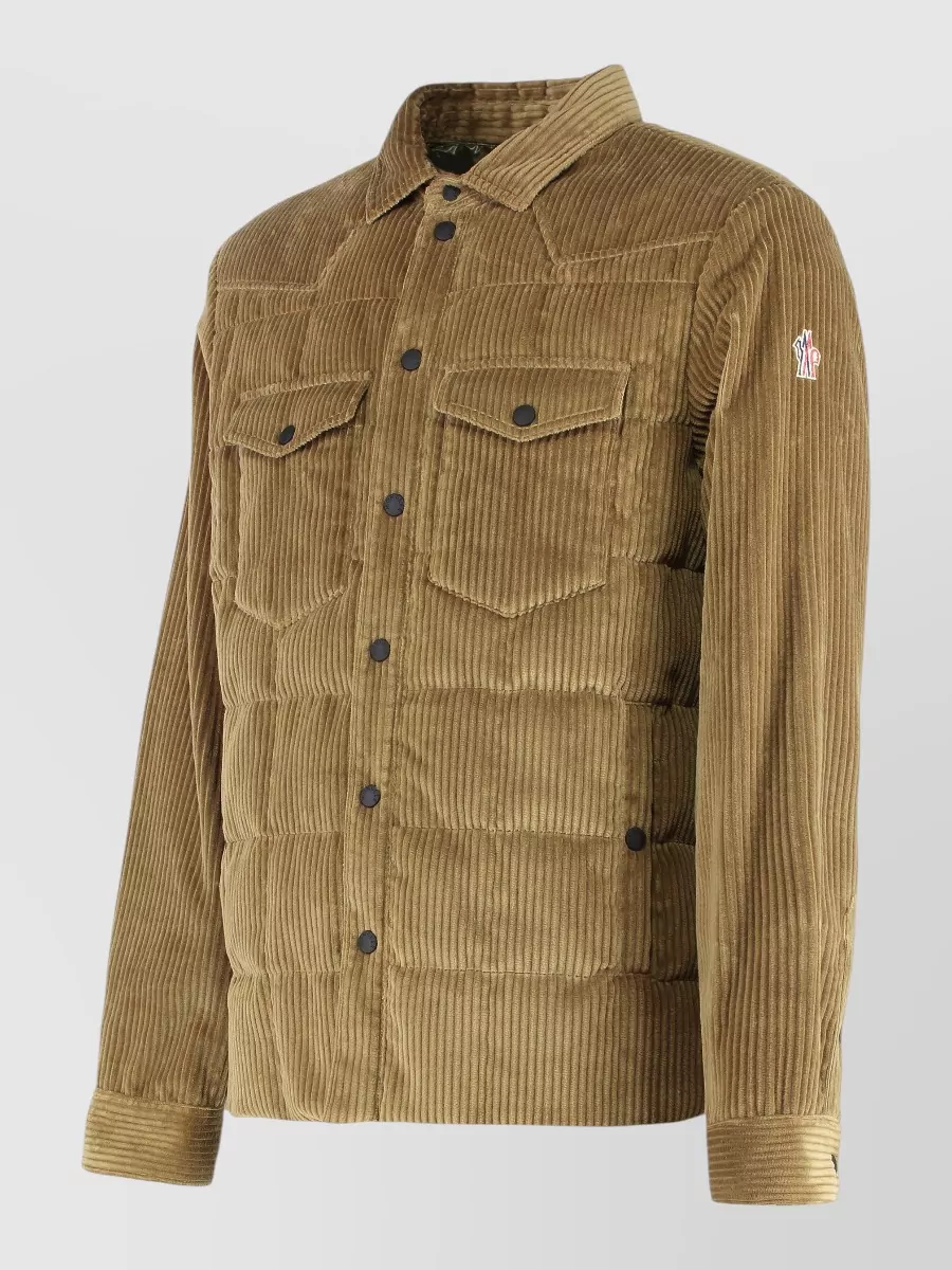 Moncler Grenoble Velvet Corduroy Quilted Shirt Jacket Gelt