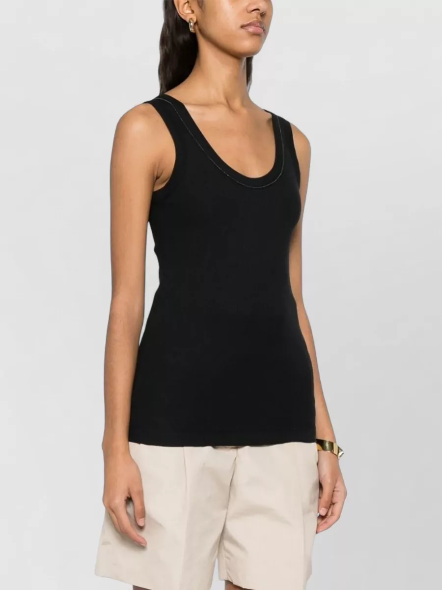 Brunello Cucinelli Sleeveless Top Scoop Neck Ribbed Stitching