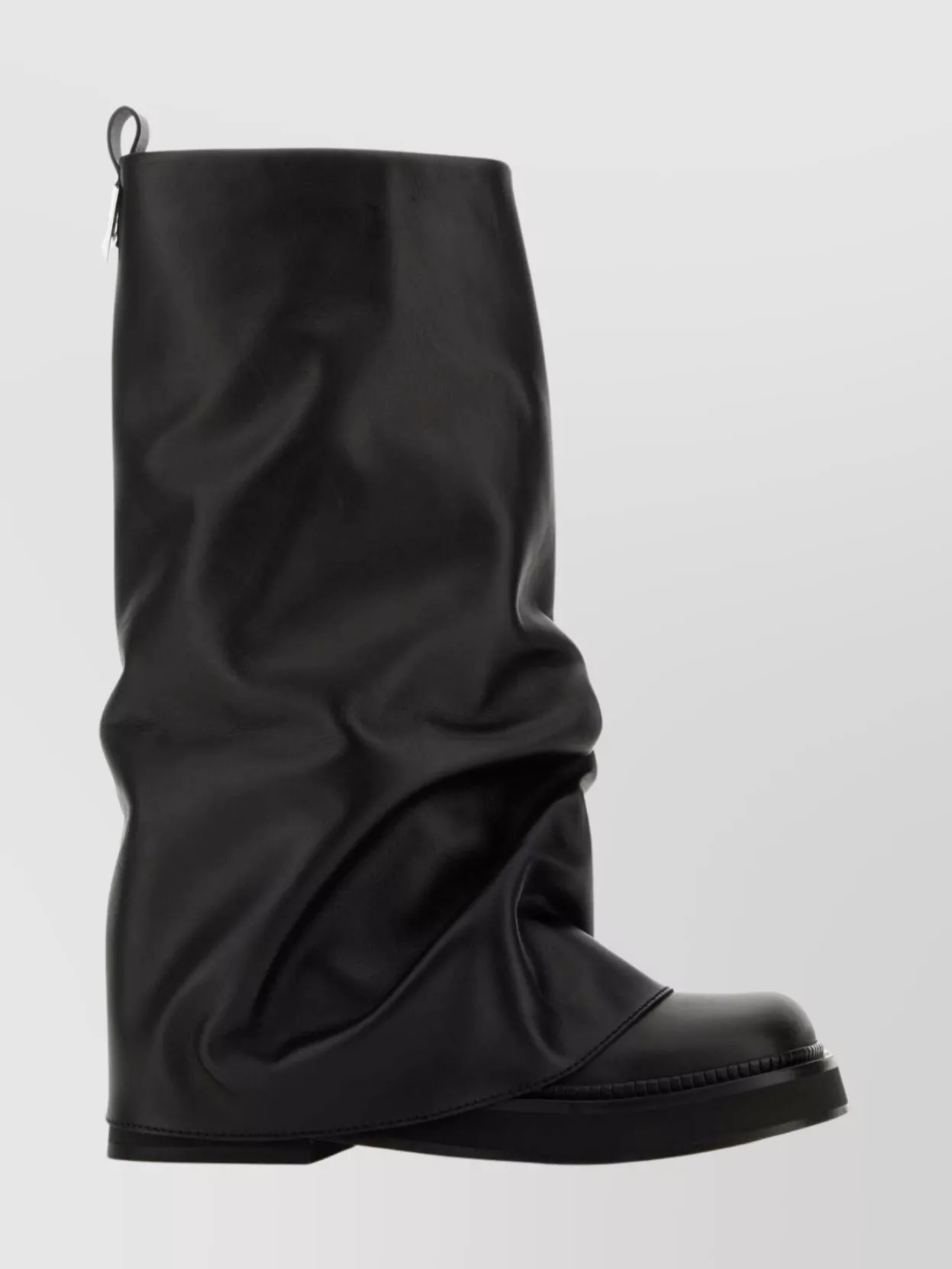 Shop Attico Leather Slouchy Mid-calf Boots In Black