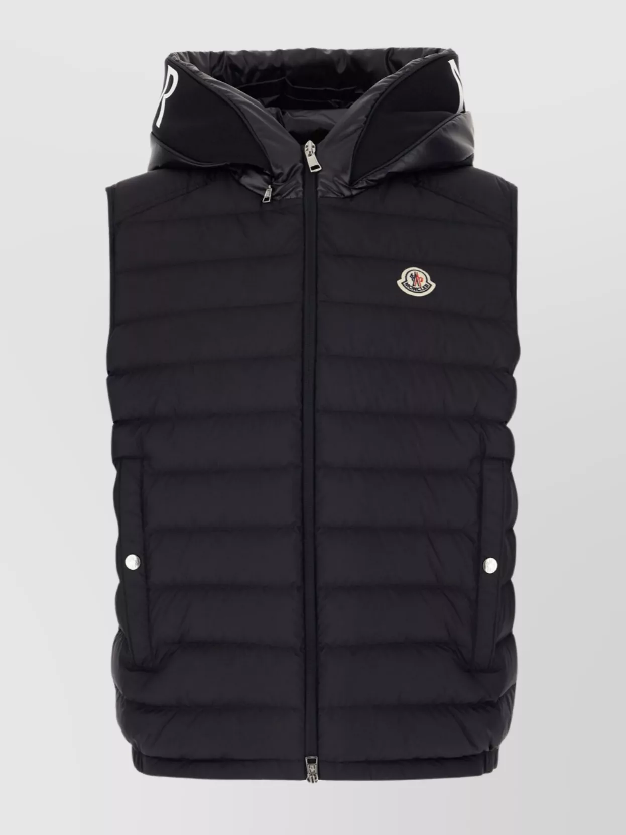 Moncler Sleeveless Hooded Padded Down Jacket With Side Pockets In Black