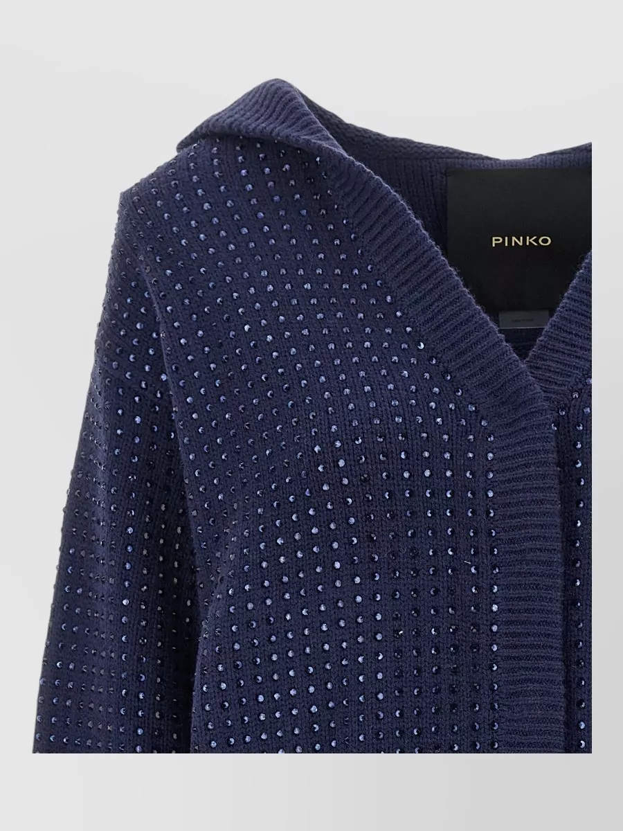 Pinko Wool Hooded Crystal Embellished Oversized Cardigan