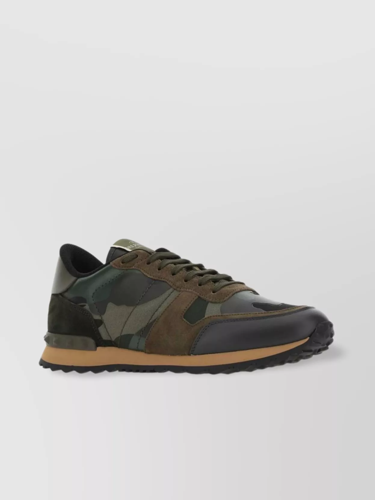 Valentino Garavani Rockrunner Camouflage Sneakers In Multicolor Fabric And Nappa Leather