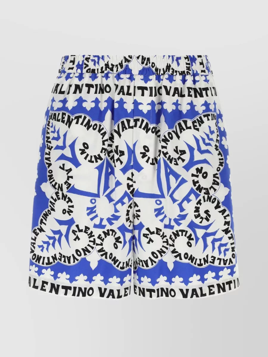 Shop Valentino Cotton Poplin Bermuda Shorts With Bandana Print In Blue