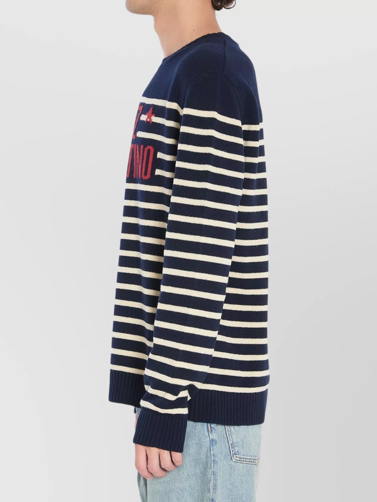 Valentino Garavani Crew Neck Wool Sweater With Red Jacquard