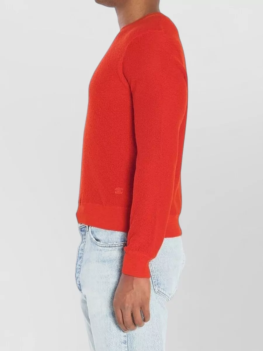 Celine Ribbed Trim Wool Crew Neck Sweater